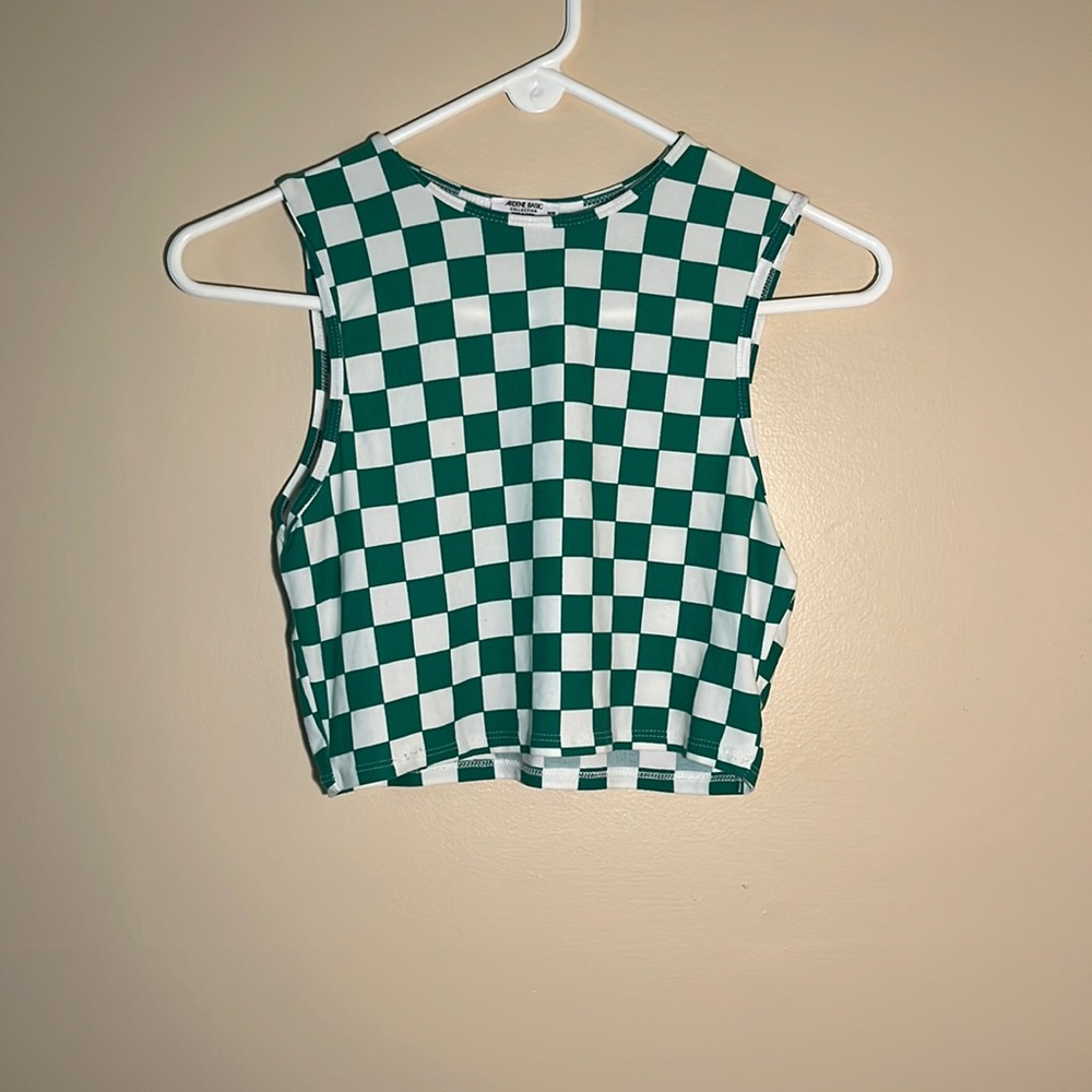 Green and white checkered medium tank top from Ardene.